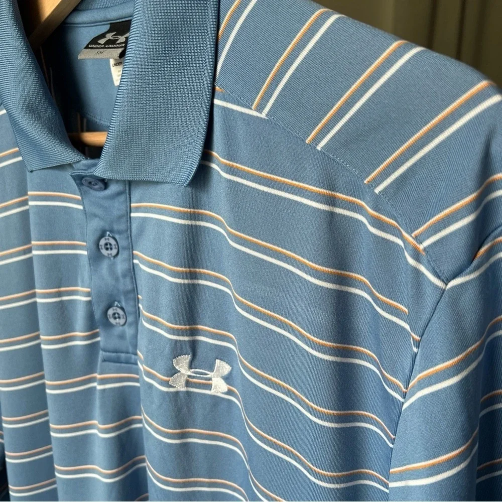 Under Armour Men’s Blue/white/orange Striped Polo Size S